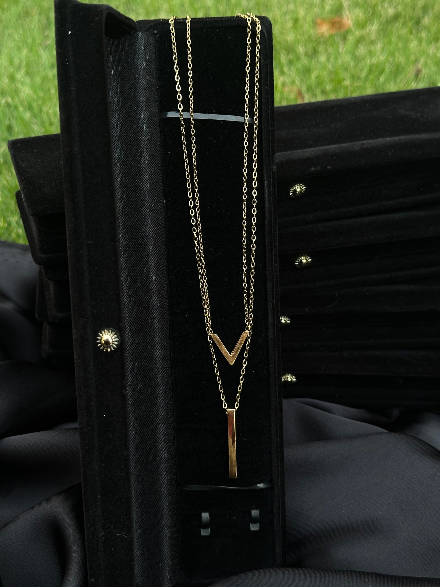 Stainless Steel Golden V-Shape and Bar Pendant Necklace – Made for Her
