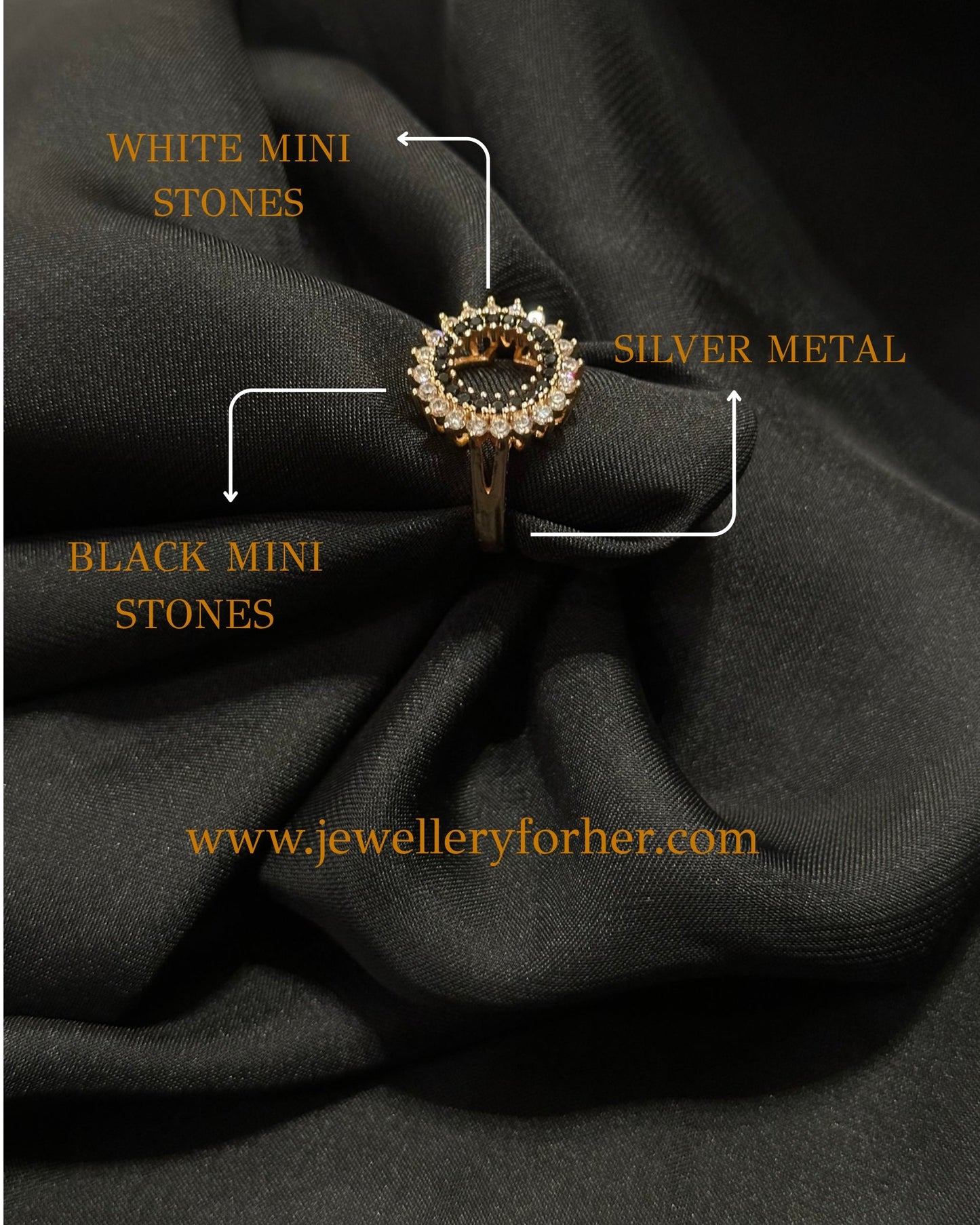 Radiant Halo Ring with Mini Stones in Black, Pink & Light Brown – Crafted in Stainless Steel