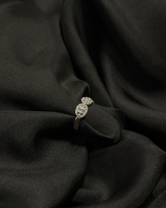 Double Halo Stainless White-Golden Ring