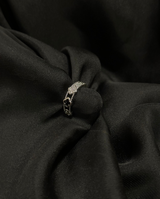 Paved Clover & Sparkle Stainless Ring