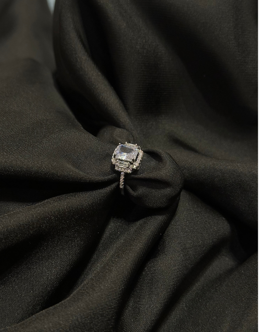 Cushion-Cut Stone In Stainless Ring
