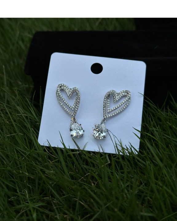 Nested Heart-Shaped Crystal Drop Earrings